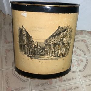 Vintage CHEINCO METAL/ Tin Wastebasket w England scene